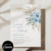 Dusty Blue Wedding Invitation Template Canva | Editable Bohemian Pampas Grass Invitations Set Printable