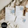 Dusty Blue Wedding Invitation Template Canva | Editable Bohemian Pampas Grass Invitations Set Printable