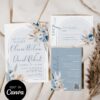 Boho Arch Dusty Blue Wedding Invitation Canva Template | Editable Wedding Suite | Pampas Grass Floral
