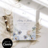 Dusty Blue Floral Wedding Invitation Canva Template