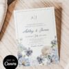 Dusty Blue Floral Wedding Invitation Canva Template