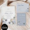 Dusty Blue Floral Wedding Invitation Canva Template