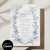 Classic Blue Monogram Floral Wedding Invitation Canva Template | Toile de Jouy Wedding Invite Set Classic Blue Monogram Floral Wedding Invitation Canva Template | Toile de Jouy Wedding Invite Set