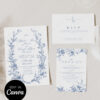 Classic Blue Monogram Floral Wedding Invitation Canva Template | Toile de Jouy Wedding Invite Set Classic Blue Monogram Floral Wedding Invitation Canva Template | Toile de Jouy Wedding Invite Set