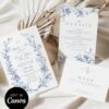 Classic Blue Monogram Floral Wedding Invitation Canva Template | Toile de Jouy Wedding Invite Set Classic Blue Monogram Floral Wedding Invitation Canva Template | Toile de Jouy Wedding Invite Set