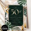 Luxury 50th Wedding Anniversary Invitation Canva Template | Editable Printable Emerald Green Gold Tropical Invite | Digital Download Luxury 50th Wedding Anniversary Invitation Template | Editable Canva Printable Emerald Green Gold Tropical Invite | Digital Download