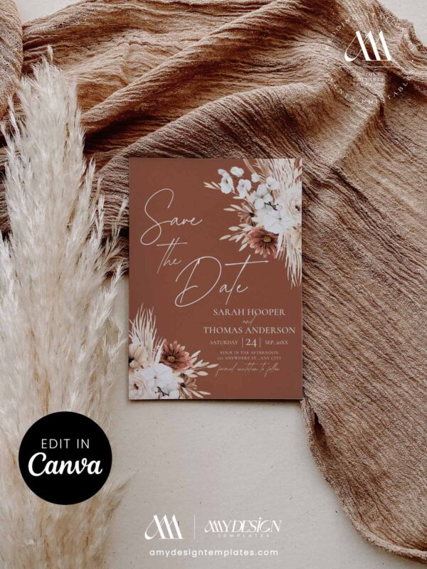 Dark Terracotta Save the Date Photo Template | Boho Rustic Wedding