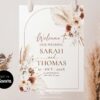 Boho Wedding Welcome Sign Template Editable Canva, Arch Welcome Sign Printable, Pampas Grass Terracotta Rust Wedding Decor, Digital Download