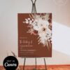 Moody Boho Wedding Welcome Sign Canva Template Editable | Dark Terracotta Rust Printable | Fall Wedding Decor Moody Boho Wedding Welcome Sign Template Editable, Dark Terracotta Diagonal Floral Sign, Rust Pampas Grass Printable, Fall Wedding Decor