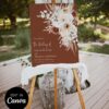 Moody Boho Wedding Welcome Sign Canva Template Editable | Dark Terracotta Rust Printable | Fall Wedding Decor Moody Boho Wedding Welcome Sign Template Editable, Dark Terracotta Diagonal Floral Sign, Rust Pampas Grass Printable, Fall Wedding Decor