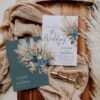 Teal Boho Wedding Invitation Template | Bohemian Pampas Grass Invite Card | Rustic Dark Slate Green Teal Boho Wedding Invitation Template