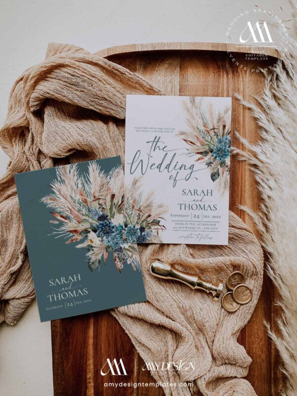 Teal Boho Wedding Invitation Template