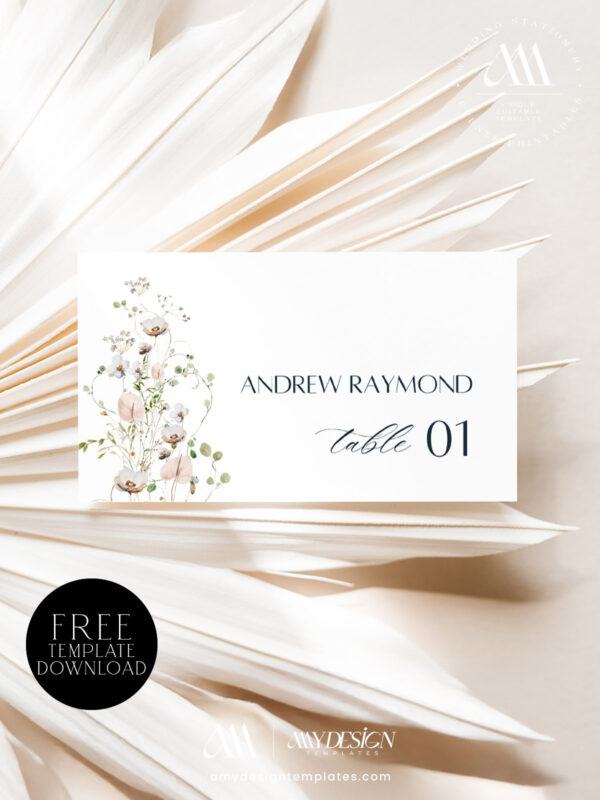 6+ Free Printable Wildflower Wedding Place Cards Template: Guide Your Guests with Natural Charm! 6+ Free Printable Wildflower Wedding Place Cards Template 2
