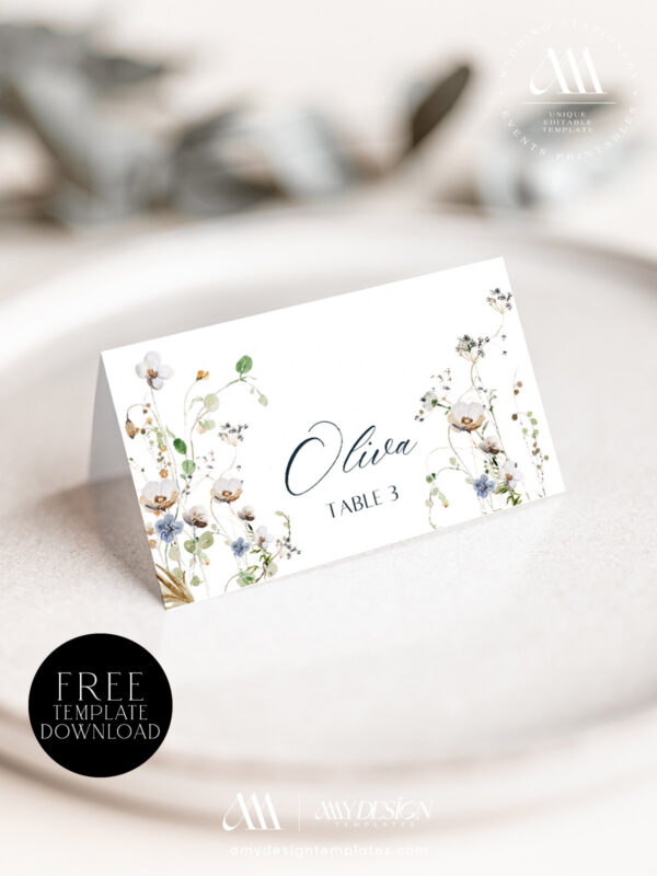 6+ Free Printable Wildflower Wedding Place Cards Template: Guide Your Guests with Natural Charm! 6+ Free Printable Wildflower Wedding Place Cards Template 3