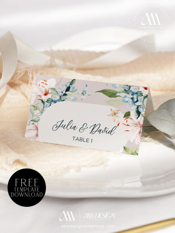 6+ Free Printable Wildflower Wedding Place Cards Template: Guide Your Guests with Natural Charm! 6+ Free Printable Wildflower Wedding Place Cards Template 4