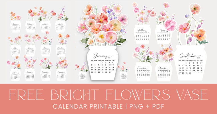 Free Printable Bright Flowers Vase Desk Calendar 2026