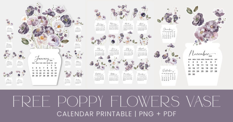 Free Printable Flowers Vase Calendar Printable Poppy Purple Violet