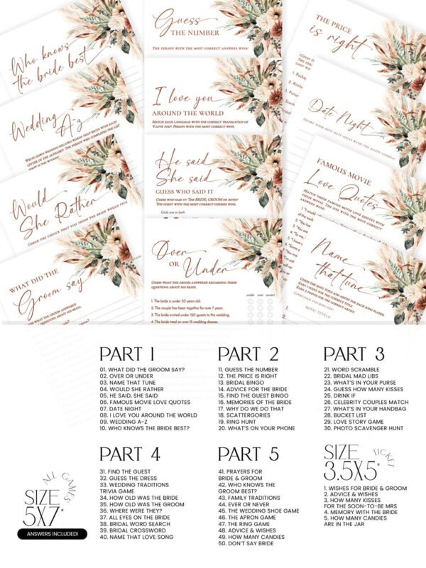 B068 Boho Terracotta Bridal Shower Games Bundle Printable Template 2