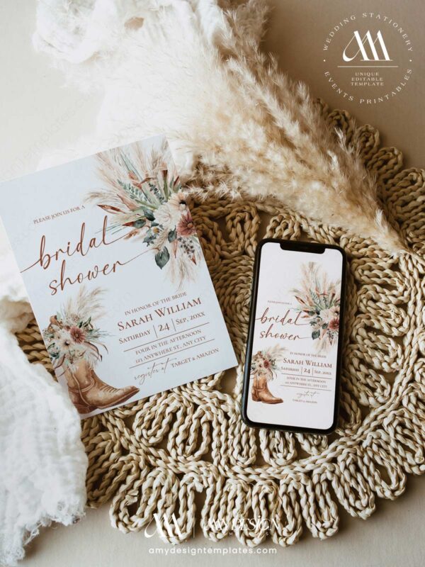 Boots and Blooms Bridal Shower Invitation | Western Boho Invite | Terracotta Desert Chic