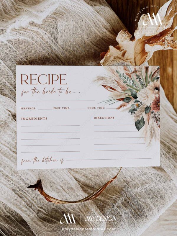 Editable Boho Terracotta Bridal Shower Recipe Card Template