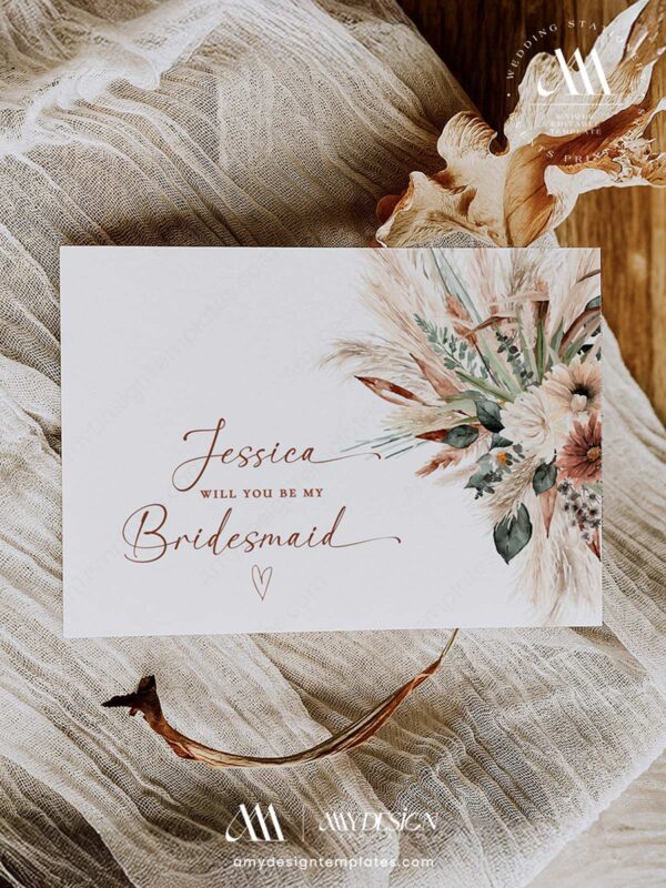 Editable Boho Terracotta Bridesmaid Proposal Card Info Template