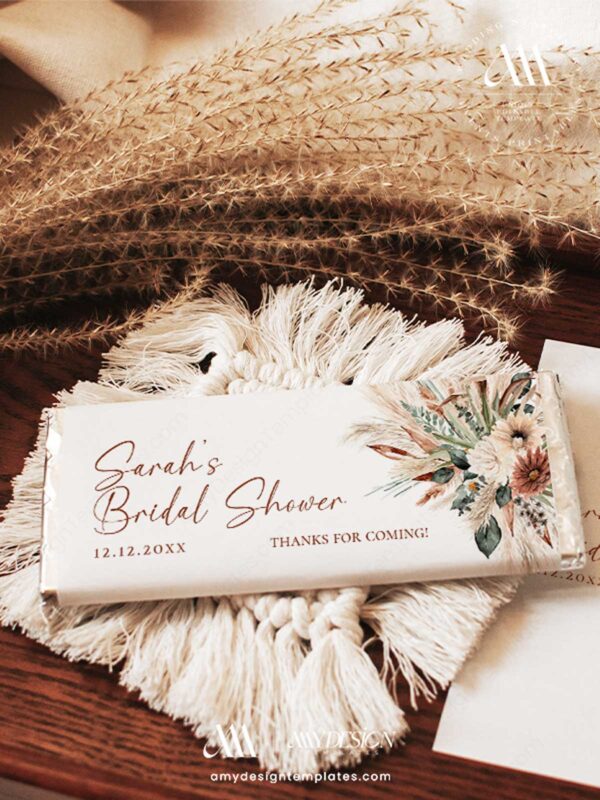 Terracotta Boho Wedding Invitation Card | Fall Wedding Suite Template Editable Boho Terracotta Chocolate Wrapper Template