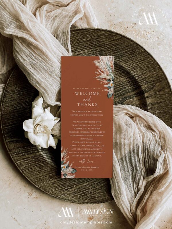 Editable Boho Terracotta Napkin Thank You Note Template