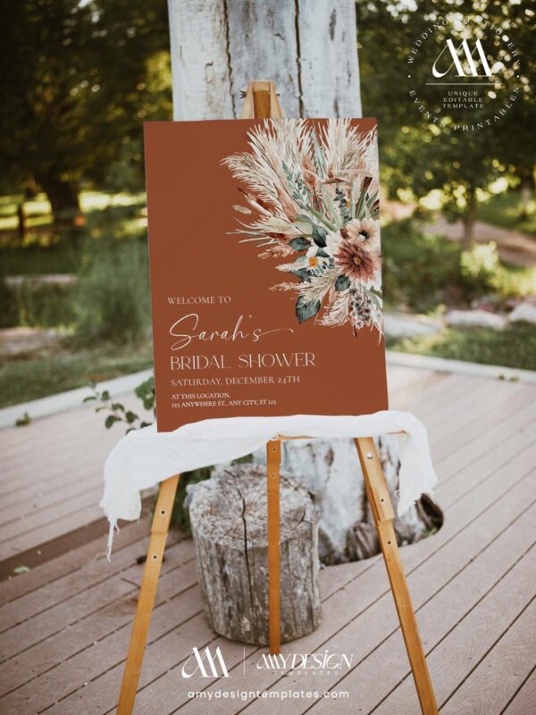 Editable Boho Terracotta Bridal Shower Welcome Sign Template