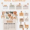 2026 Cute Animal Monthly Calendar Planner Printable SVG, PNG, PDF 2026 Animal Calendar Printable featuring cute watercolor dog and cat monthly planner cards on a wooden stand.