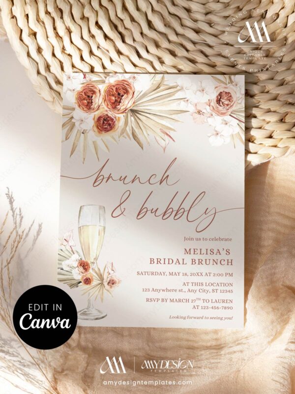 Brunch and Bubbly Invitation Template Editable Canva