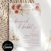 Brunch and Bubbly Invitation Template Editable Canva | Dried Floral Boho Wedding Shower Brunch and Bubbly Invitation Template Editable Canva