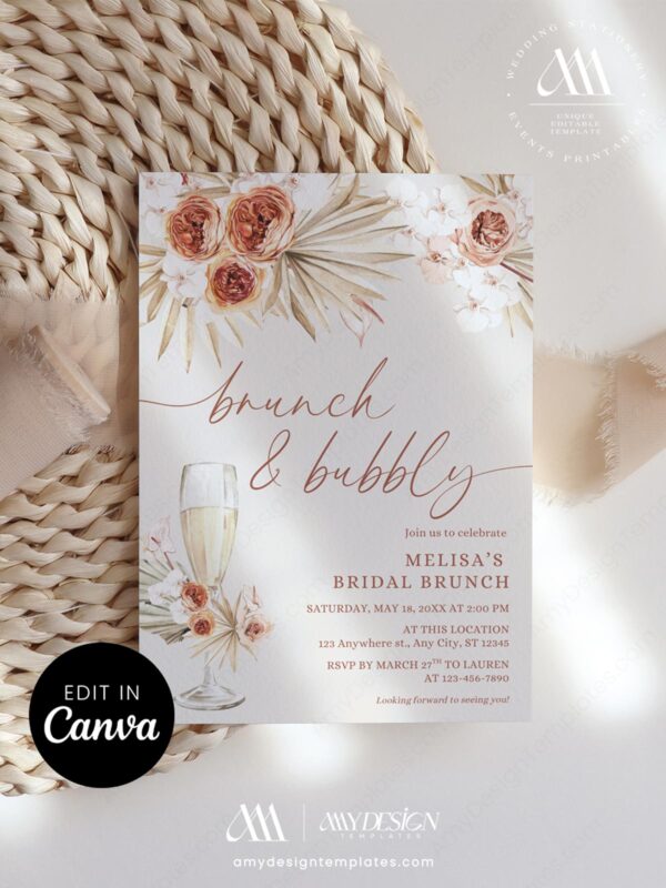 Brunch and Bubbly Invitation Template Editable Canva