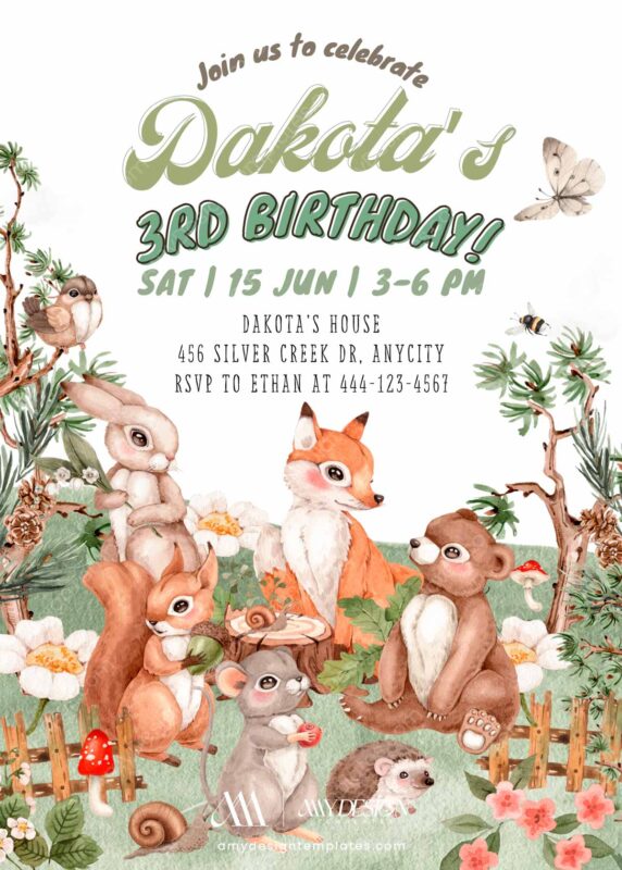 Editable Woodland Animals Birthday Invitation Template | Forest Animal Birthday Party Editable Woodland Animals Birthday Invitation Template | Forest Animal Birthday Party Digital Download