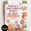 Editable Forest Animals Birthday Invitation Template | Fox Bear Squirrel Party Invite Canva Editable