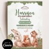 Printable Forest Friends Animals Birthday Invitation Canva Template | Woodland Rabbit Bear Party Invite Printable