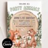 Rustic Woodland Party Animals Birthday Invitation Template | Wood Birthday Card Canva Edit