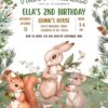 Woodland Party Animals Birthday Invite Canva Template | Rabbit Squirrel Mouse Printable