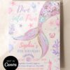 Pink Girl Mermaid Birthday Invitation Template | Dive Into Five Under The Sea Glitter Birthday Party Invite