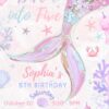 Pink Girl Mermaid Birthday Invitation Template | Dive Into Five Under The Sea Glitter Birthday Party Invite