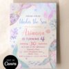 Editable Mermaid Invitation for Girls Birthday | Shellabration Under The Sea Party Invite Canva Template Editable Mermaid Invitation for Girls Birthday | Shellabration Under The Sea Party Invite Canva Template