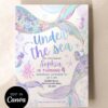 Under the Sea Birthday Invitation Canva Template | Instant Download Neon Ocean Birthday Mermaid Invite