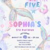 Dive into Five Mermaid Birthday Celebration Invitation Template | Under The Sea Neon Ocean Birthday Card