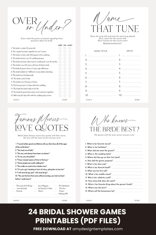 24+ Free Printable Bridal Shower Games Templates Amy Design