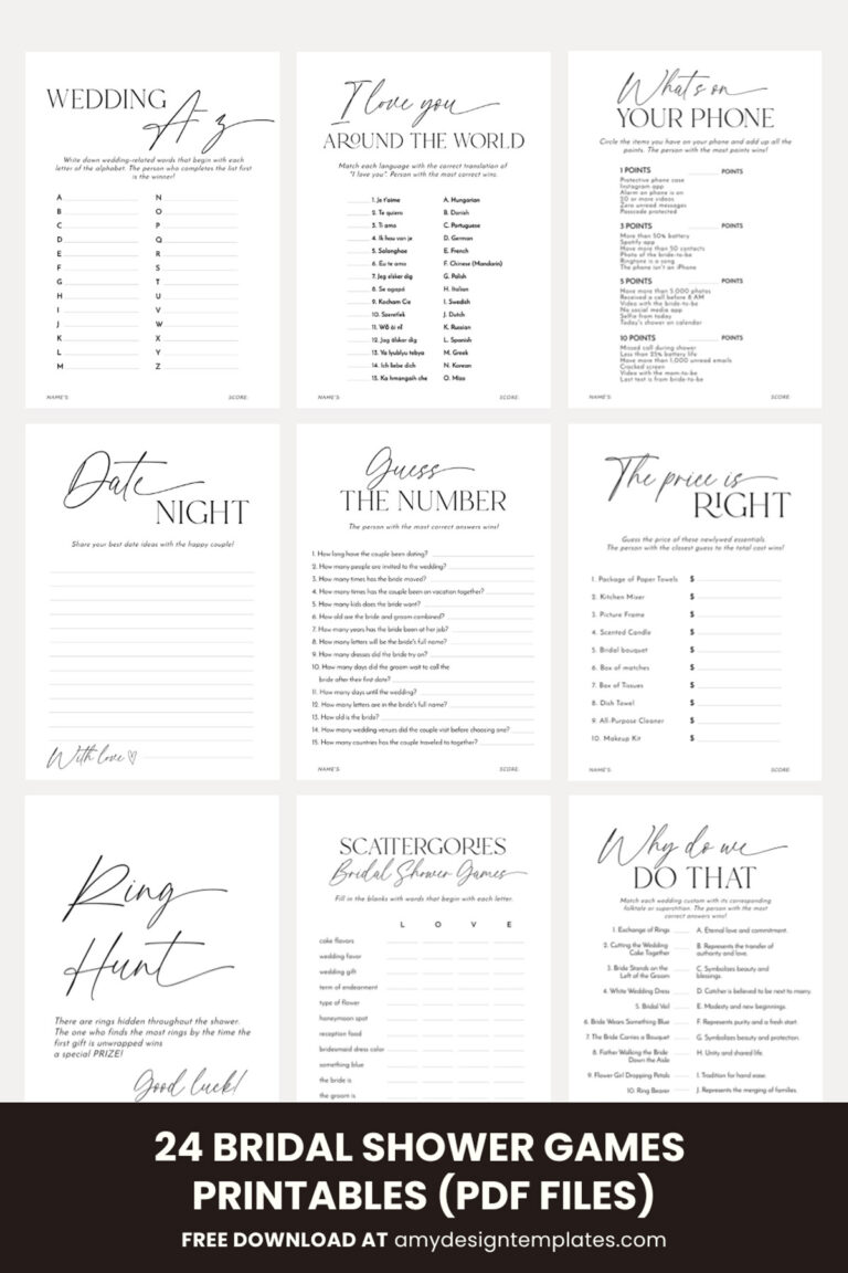 24+ Free Printable Bridal Shower Games Templates Amy Design