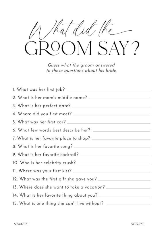 24+ Free Printable Bridal Shower Games Templates: Elevate Your Celebration! FREEBRIDALGAMES What did the groom say bridal shower games printable