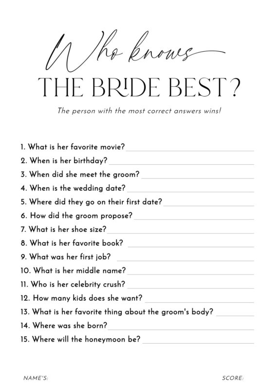 24+ Free Printable Bridal Shower Games Templates: Elevate Your Celebration! FREEBRIDALGAMES who knows the bride best bridal shower games printable free