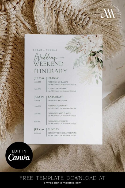 5+ Free Boho Wedding Itinerary Templates: Guide Your Guests with Style Collection of Free Boho Wedding Itinerary Templates FREECV042