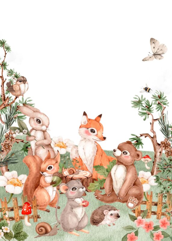 14 Free Blank Birthday Invitation Card Designs: Woodland Animal Party Theme Free Blank Woodland Birthday Invitation Card Animals Party 1