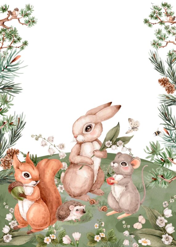 14 Free Blank Birthday Invitation Card Designs: Woodland Animal Party Theme Free Blank Woodland Birthday Invitation Card Animals Party 10