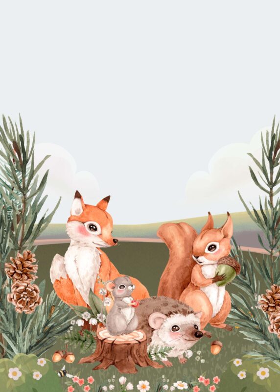 14 Free Blank Birthday Invitation Card Designs: Woodland Animal Party Theme Free Blank Woodland Birthday Invitation Card Animals Party 13